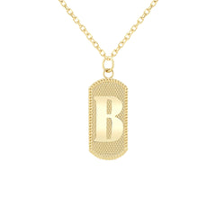 Initial Dog Tag Pendant Necklace in Solid Gold