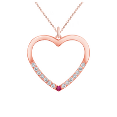 Heart Shaped Cubic Zirconia and Ruby Pendant/Necklace In Solid Gold