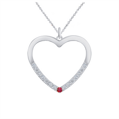 Heart Shaped Diamond and Ruby Pendant/Necklace In Solid Gold