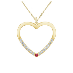 Heart Shaped Diamond and Ruby Pendant/Necklace In Solid Gold