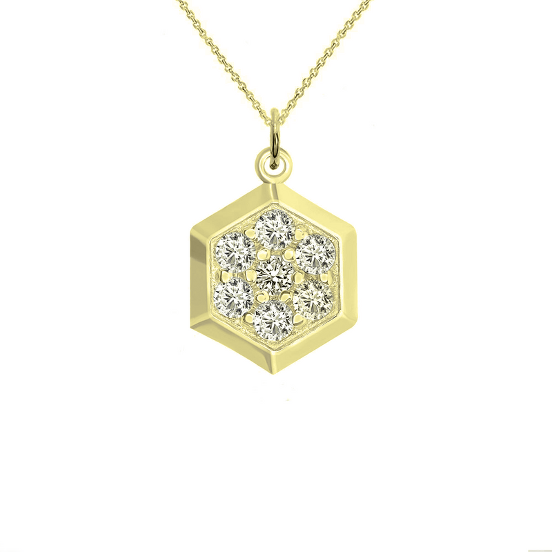 Honeycomb Diamond Necklace/Pendant In Solid Gold