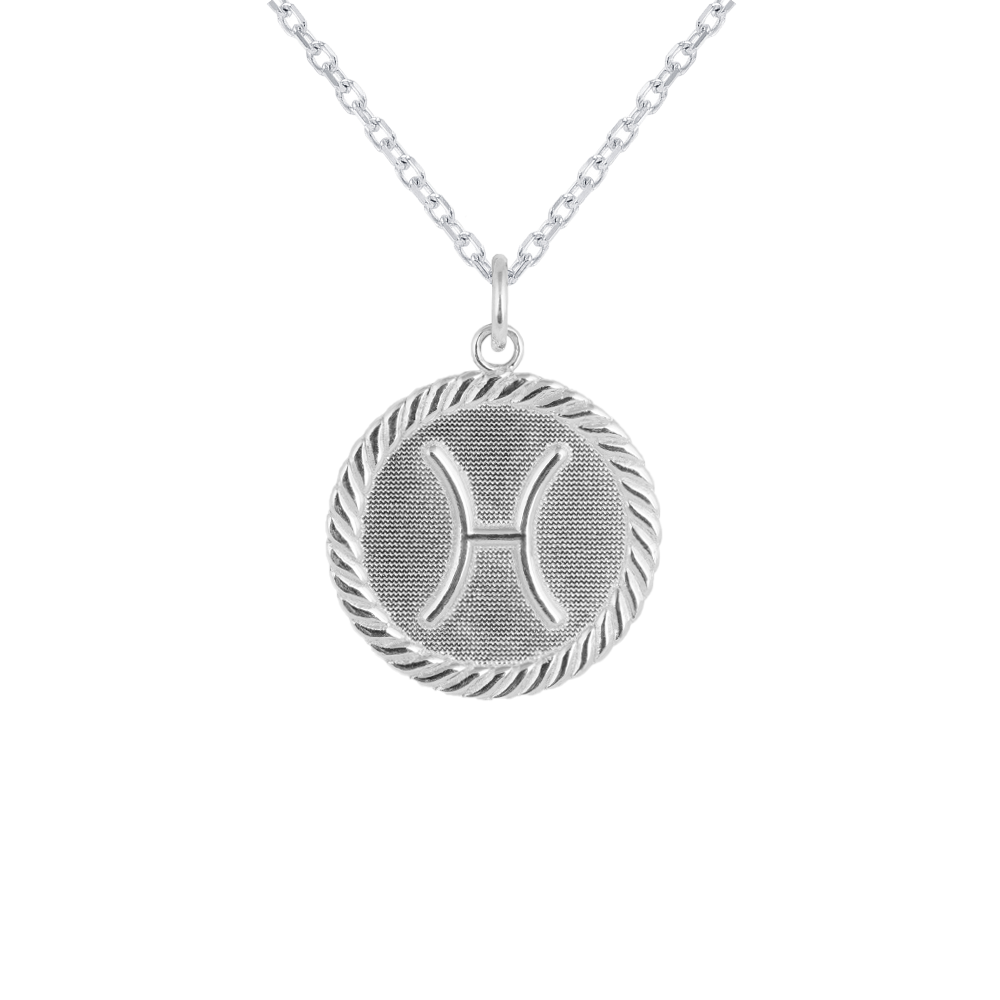 Reversible Pisces Zodiac Sign Charm Coin Pendant Necklace in Sterling ...