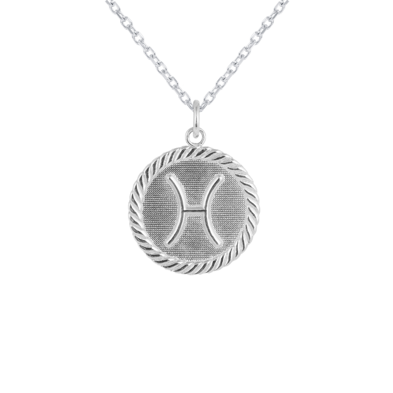 Reversible Pisces Zodiac Sign Charm Coin Pendant Necklace in Sterling Silver