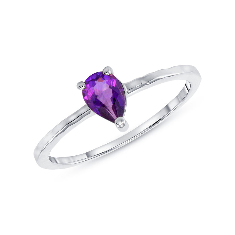 Pear Shape Genuine Amethyst Stackable Ring in Solid Gold