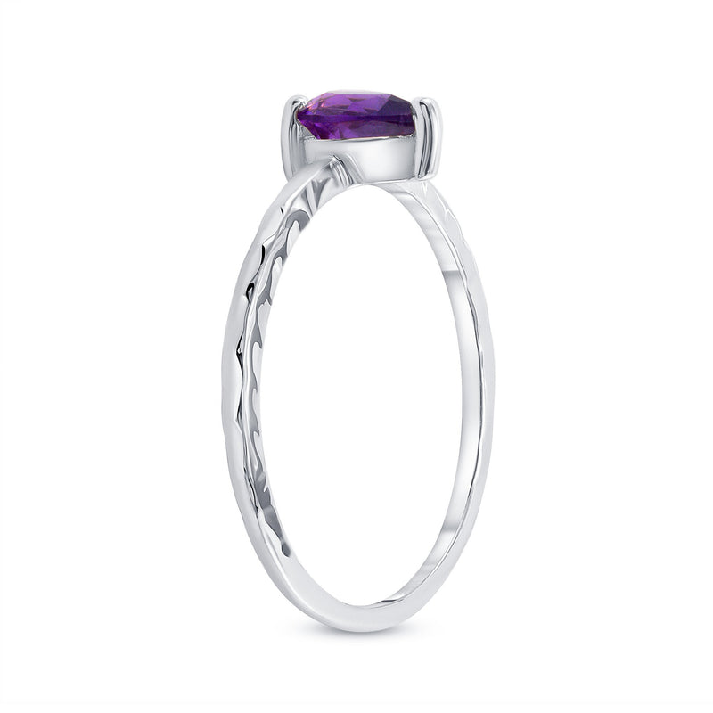 Pear Shape Genuine Amethyst Stackable Ring in Solid Gold