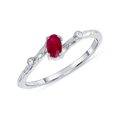 Oval Genuine Ruby and Diamond Stackable Ring in White Gold