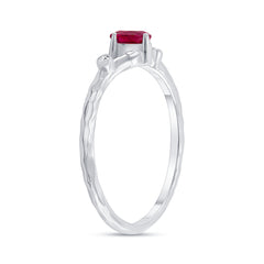 Oval Genuine Ruby and Diamond Stackable Ring in White Gold