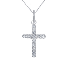 Diamond Small Cross Pendant/Necklace In Solid Gold